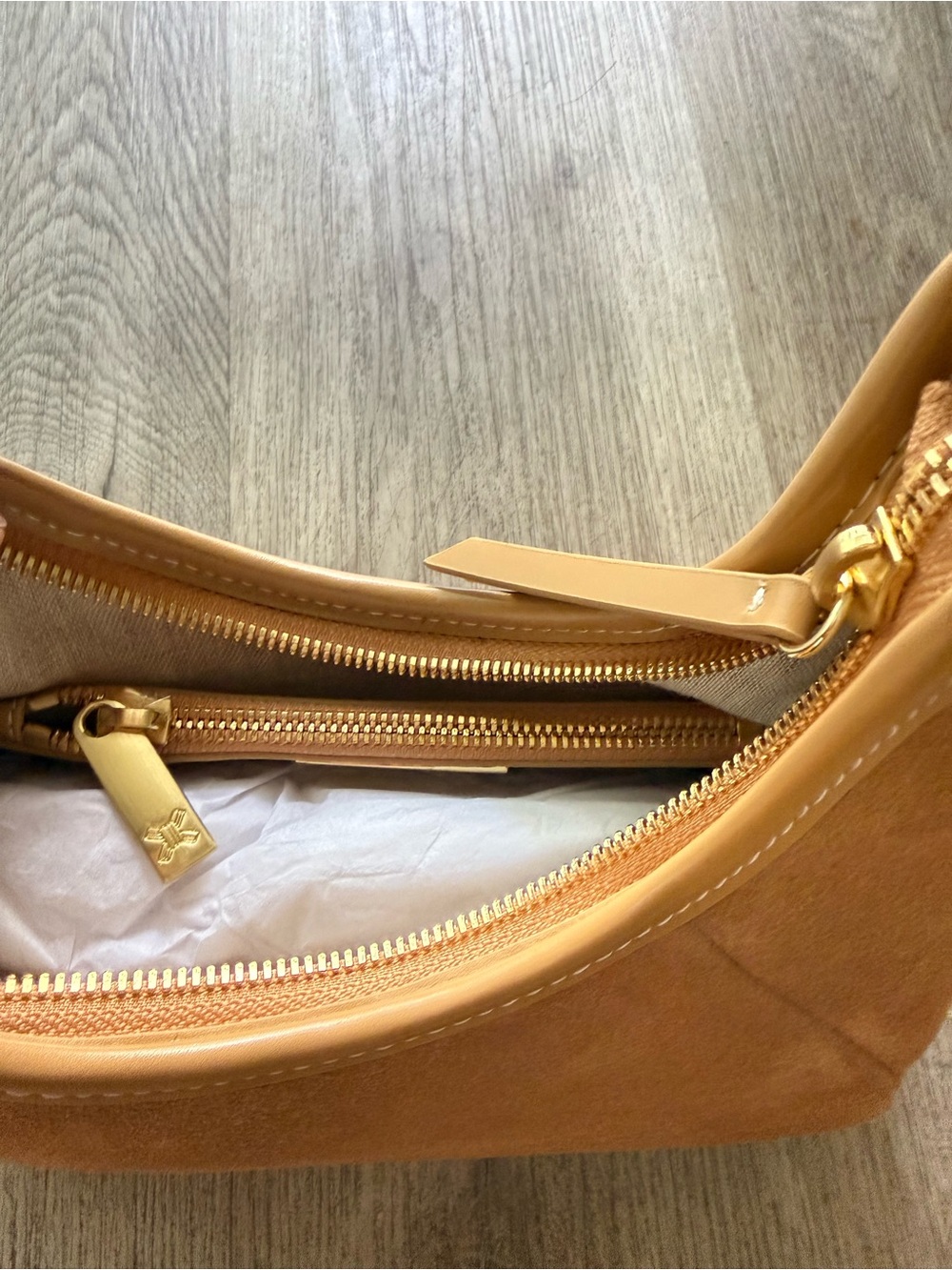 sancia the istria tan 100% suede leather 90's style shoulder bag purse handbag - Picture 6 of 7